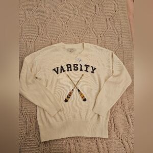 LOFT Varsity Crew Neck Long Sleeve Sweater Blue